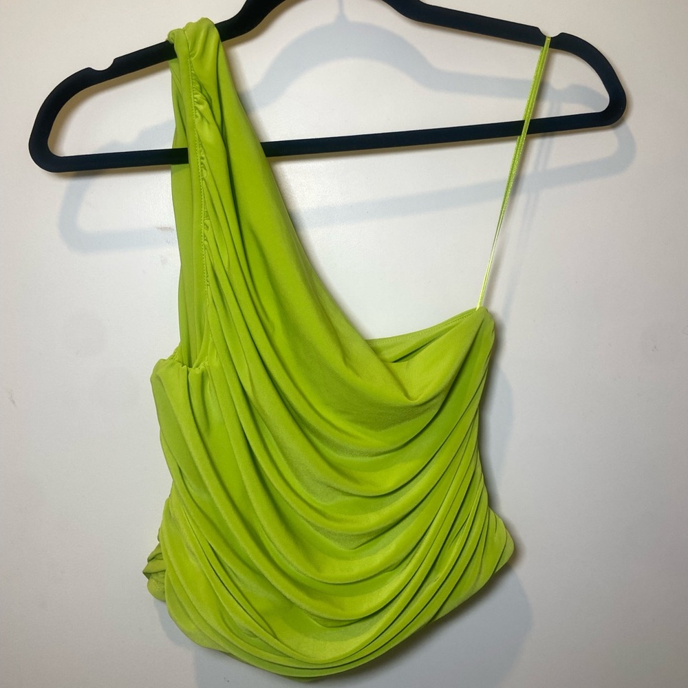 EXPRESS Lime Green Draped One-Shoulder Top | Matte Jersey Ruched Top limeade